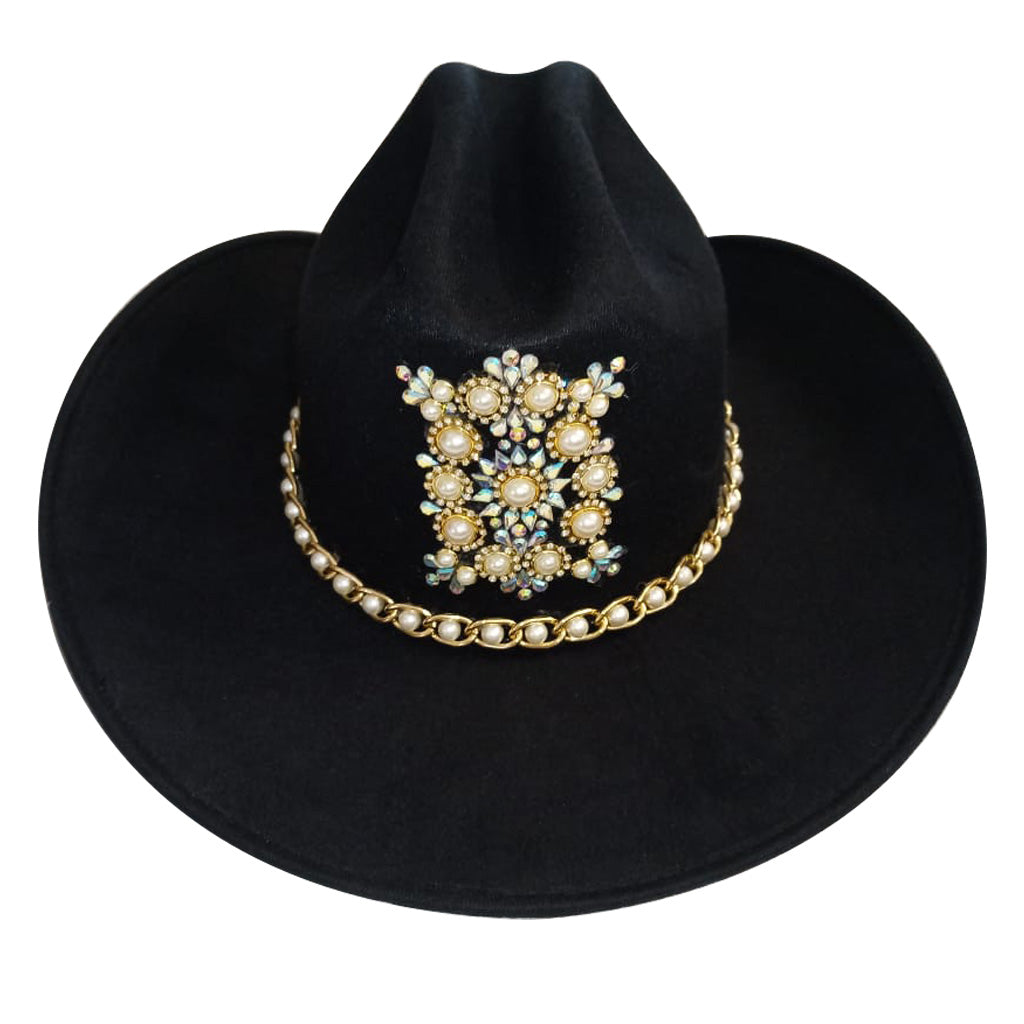 Sombrero vaquero de gamuza negra con pedrería-1