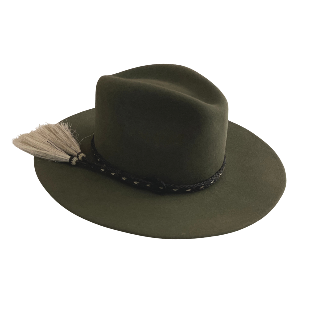 Sombrero verde de lana boliviana con toquilla de pelo de caballo-4